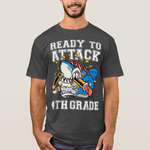 Ready To Attack 4th Grade Boys Shark Funny Back To T-Shirt