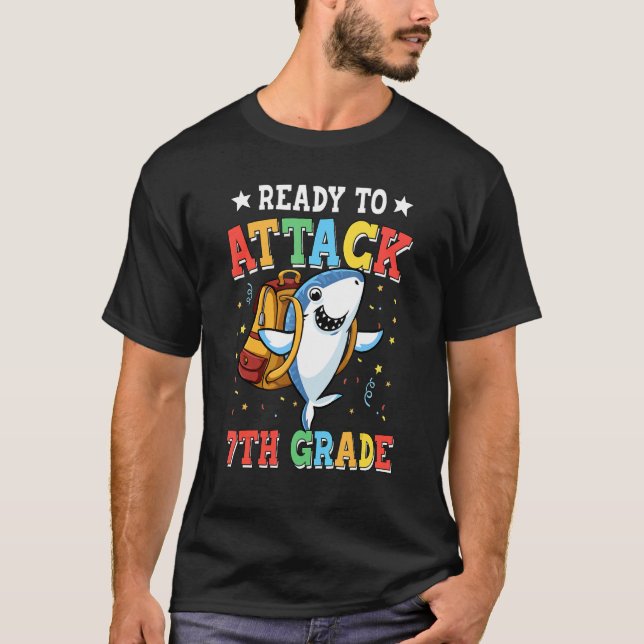 Ready To Attack 7th Grade Shark Back To School T-Shirt (Front)