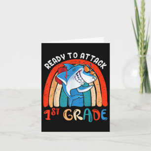 Ready To Attack First 1st Grade Teacher Kids Back  Card