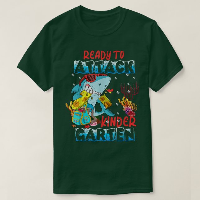 Ready To Attack Kindergarten Back To School Shark  T-Shirt (Design Front)