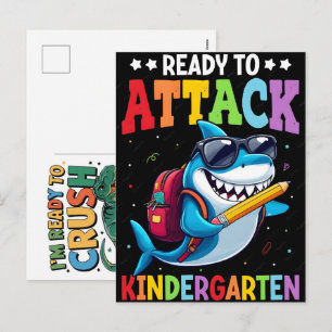 Ready To Attack Kindergarten Shark Back School Fun Holiday Postcard