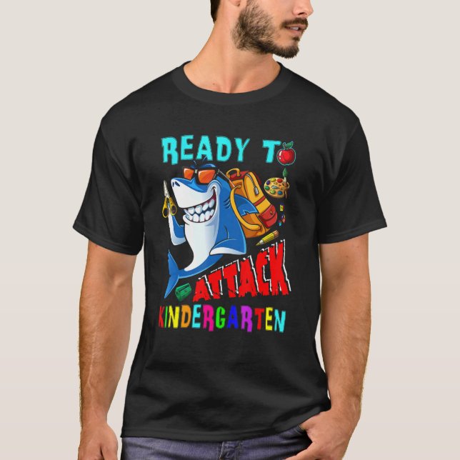 Ready To Attack Kindergarten Shark Back To School  T-Shirt (Front)