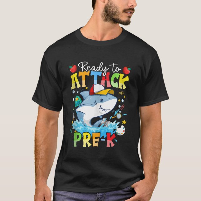 Ready To Attack PreK Shark Back To School Boys Kid T-Shirt (Front)