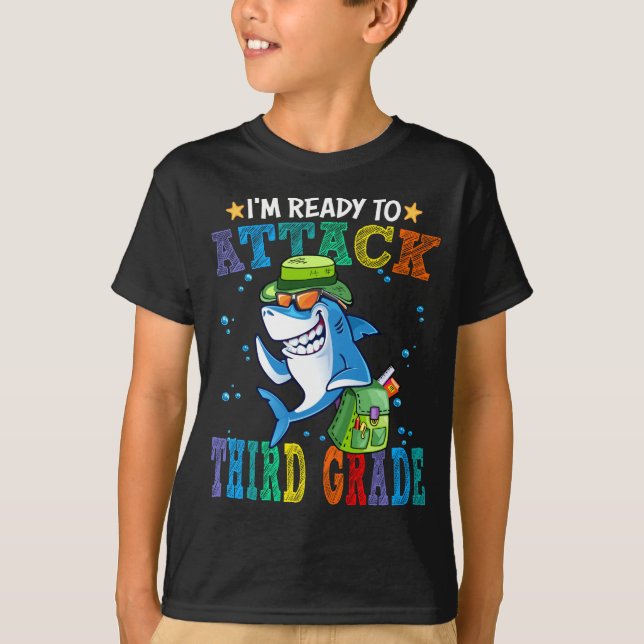 Ready To Attack Third Grade Shark Back School  T-Shirt (Front)