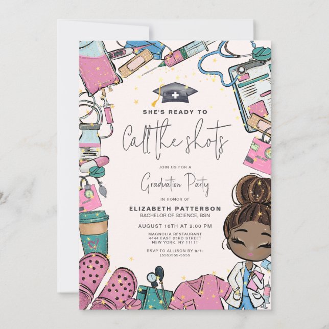 Ready to Call Shots Nurse Graduation Party Invitation (Front)