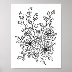 Ready to Colour Fancy Floral Colouring Design Poster