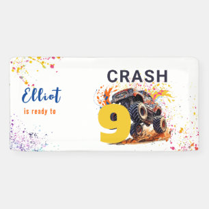 Ready to crash monster truck birthday banner