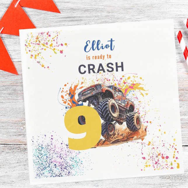 Ready to crash monster truck birthday napkin (Creator Uploaded)