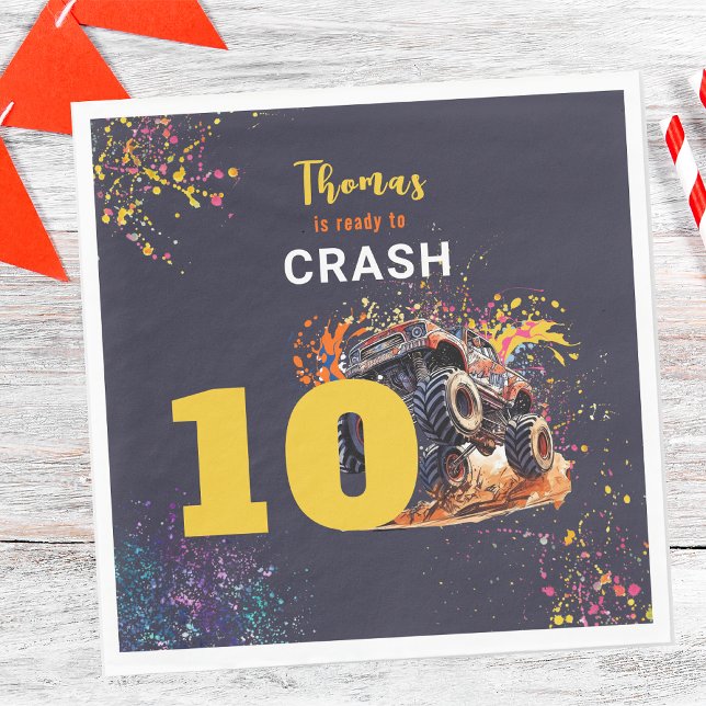 Ready to crash monster truck dark birthday napkin (Creator Uploaded)