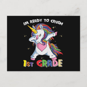 Ready to Crush 1st Grade Cute Unicorn School Kids  Postcard