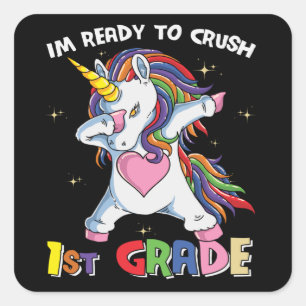 Ready to Crush 1st Grade Cute Unicorn School Kids Square Sticker