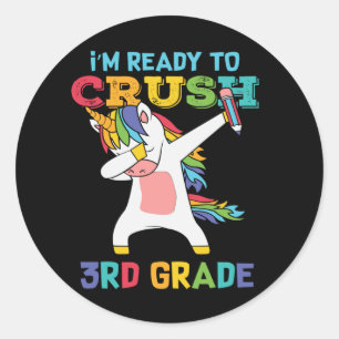 Ready to Crush 3rd Grade Cute Unicorn School Kids Classic Round Sticker