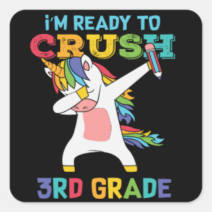 Ready to Crush 3rd Grade Cute Unicorn School Kids Square Sticker