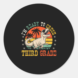 Ready to crush 3rd grade funny back to school boy classic round sticker