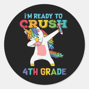 Ready to Crush 4th Grade Unicorn Back to School Classic Round Sticker