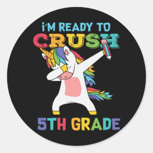 Ready to Crush 5th Grade Cute Unicorn School Kids Classic Round Sticker