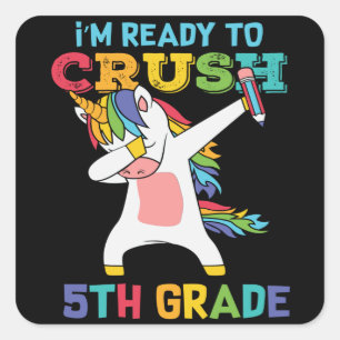 Ready to Crush 5th Grade Cute Unicorn School Kids Square Sticker