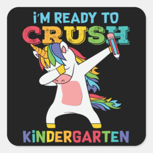 Ready to Crush Kindergarten Cute Unicorn School Square Sticker