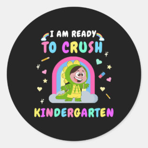 Ready To Crush Kindergarten Girl Dinosaur Back To Classic Round Sticker