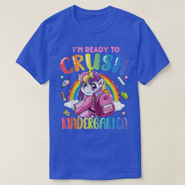 Ready To Crush Kindergarten Unicorn Back To School T-Shirt (Design Front)