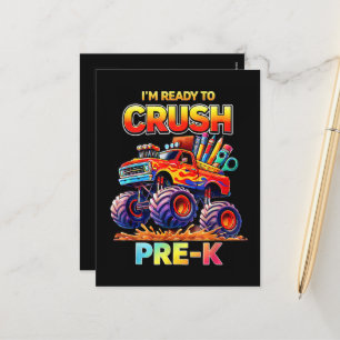 Ready to Crush Pre-K Monster Truck Back to School Holiday Postcard