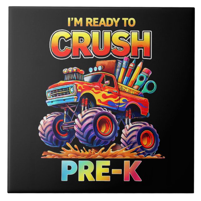 Ready to Crush Pre-K Monster Truck Back to School Tile (Front)