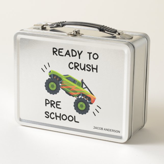 Ready to crush preschool Monster Truck Metal Lunch Box (Front)
