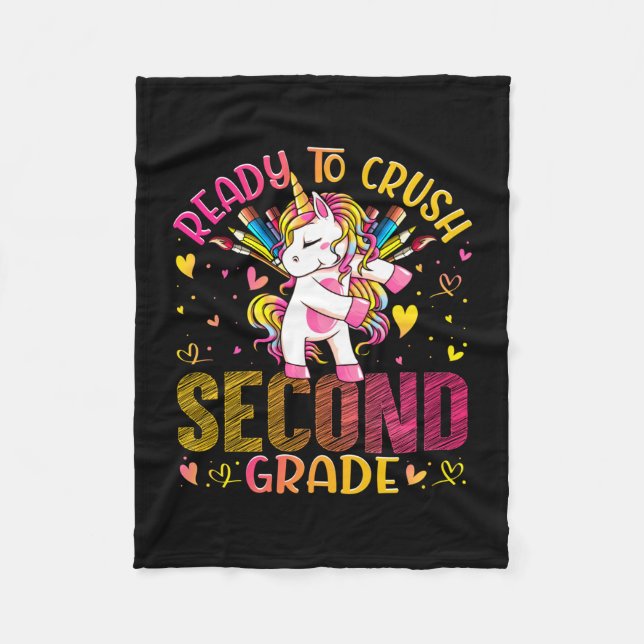 Ready to crush second 2nd grade back to school fleece blanket (Front)