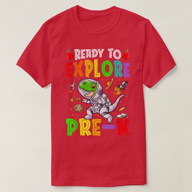 Ready to Eplore Prek Astronaut T Re Dinosaur Boys  T-Shirt (Design Front)