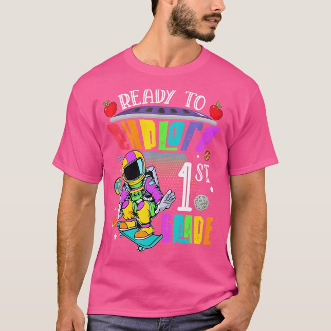 Ready To Explore 1st Grade Skating Astronaut First T-Shirt (Front)