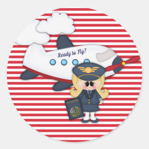 Ready to Fly Pilot Aeroplane Stripes Girl Sticker