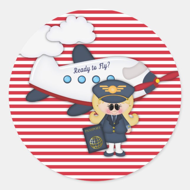 Ready to Fly Pilot Aeroplane Stripes Girl Sticker (Front)