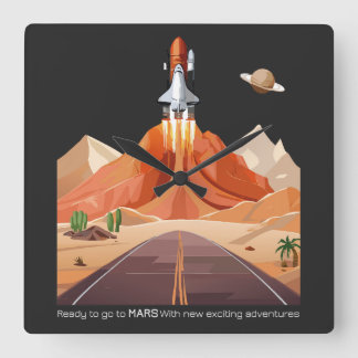 Ready to Go to Mars Square Wall Clock