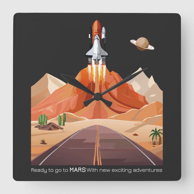 Ready to Go to Mars Square Wall Clock (Front)