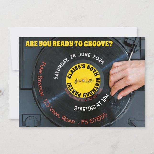 Ready to Groove Retro Music Vinyl 60s 70s Invitation (Front)