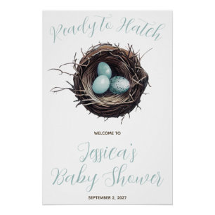 Ready to Hatch, Birds' Nest, Baby Shower Welcome Poster