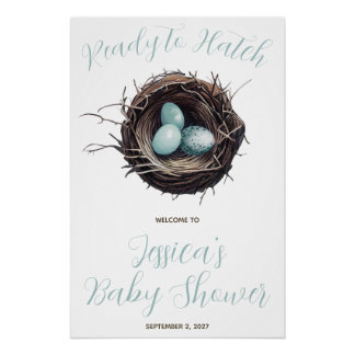 Ready to Hatch, Birds' Nest, Baby Shower Welcome Poster