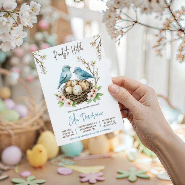 Ready to Hatch!  Cute Nesting Birds Baby Shower Invitation (Creator Uploaded)