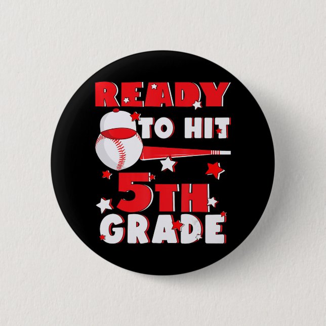 Ready To Hit 5th Grade Baseball Teacher Kids Back  6 Cm Round Badge (Front)