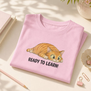 Ready to Learn Funny Orange Cat Girls School T-Shirt
