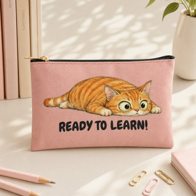 Ready to Learn Funny Orange Cat Pink Pencil Case Accessory Pouch (Ready to Learn Funny Orange Cat Pink Pencil Case Accessory Pouch)