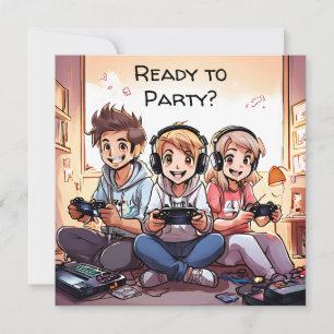Ready to Party Gaming Themed Birthday Party Invitation
