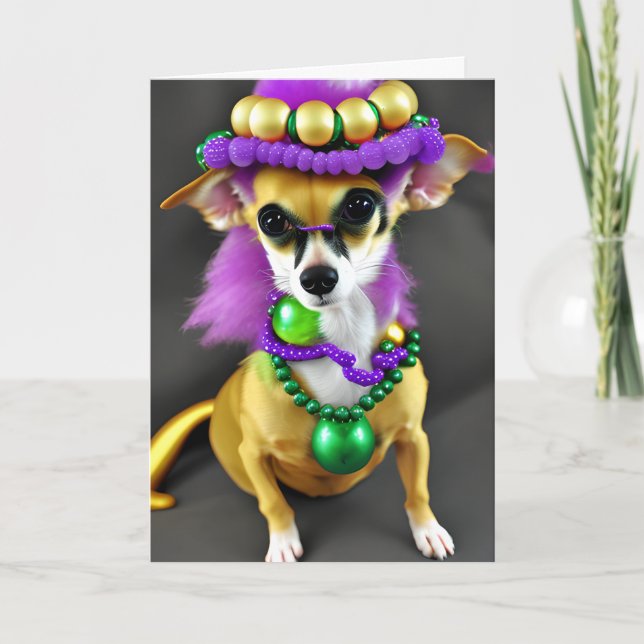 Ready to Party?  Mardi Gras Chihuahua Card (Front)