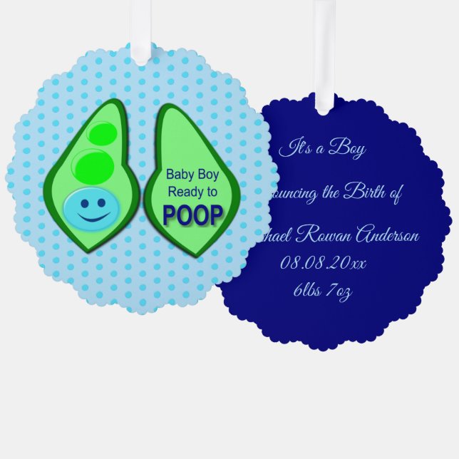 Ready to Poop Baby Boy Blue Pea Custom Tree Decoration Card (Front/Back)