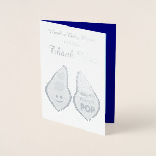 Ready to Pop Baby Boy Blue Pea Baby Shower Custom Foil Card