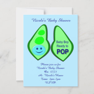 Ready to Pop Baby Boy Blue Pea Baby Shower Custom Magnetic Invitation