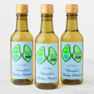 Ready to Pop Baby Boy Blue Pea Baby Shower Custom Wine Label