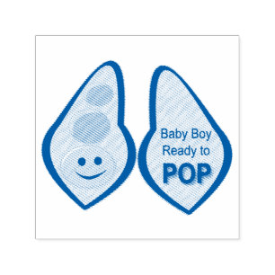 Ready to Pop Baby Boy Blue Pea Baby Shower Self-inking Stamp