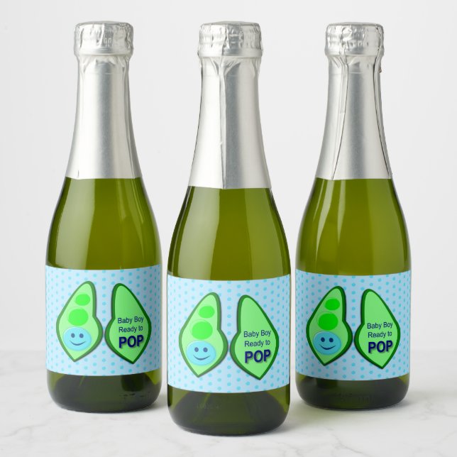 Ready to Pop Baby Boy Blue Pea Baby Shower Sparkling Wine Label (Bottles)