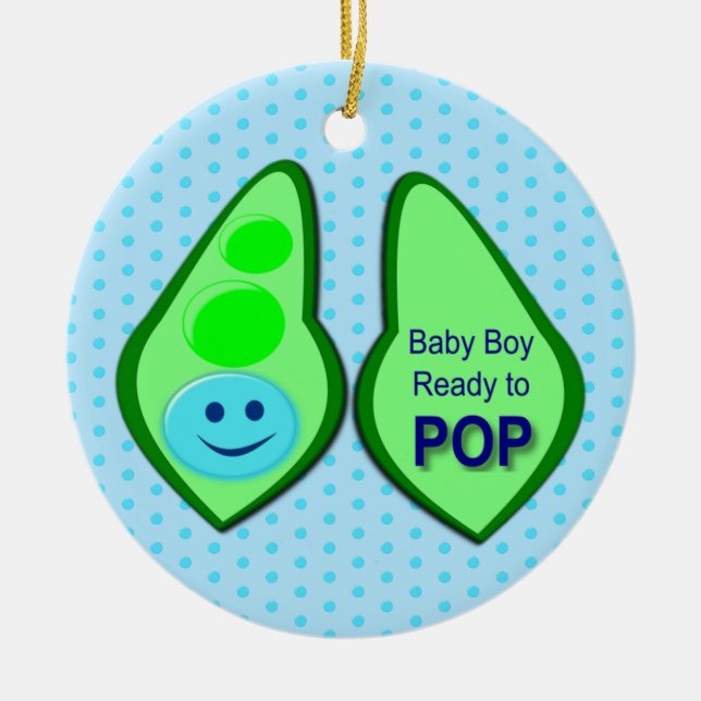 Ready to Pop Baby Boy Blue Pea Ceramic Tree Decoration (Front)